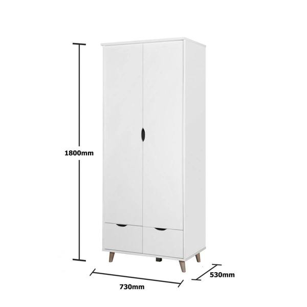 Timber Art Design Pulford 2 Door Double Wardrobe In White  Bedroom Furniture Storage Cupboard