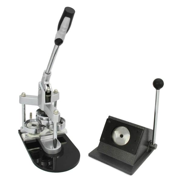 PixMax Badge Making Bundle includes a sturdy metal badge press with a sleek black base and a circular badge holder for easy crafting
