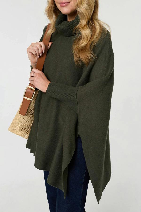 Khaki | Oversized Roll Neck Pullover
