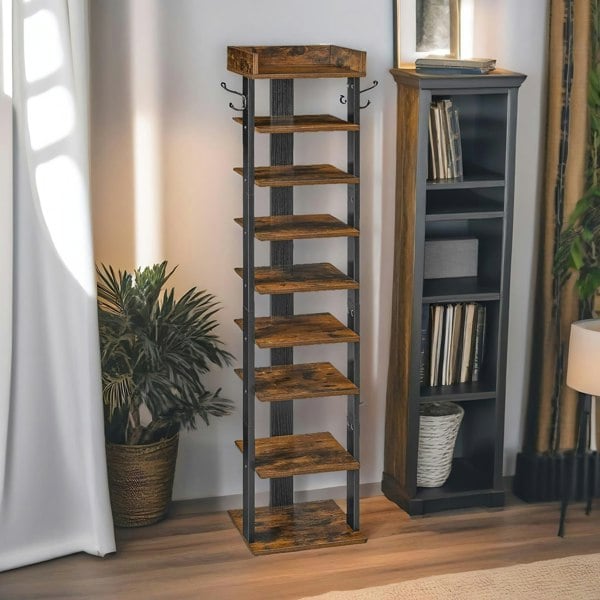 Rafaelo Mobilia 9 Tier Shoe Rack Narrow Brown