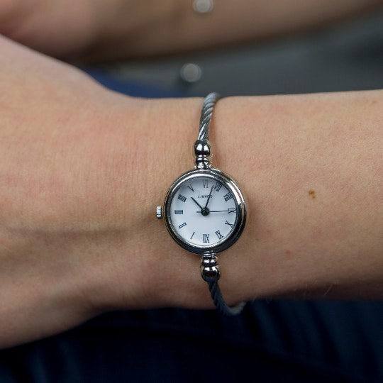 The Colourful Aura Stainless Steel Roman White Dial Bangle Adjustable Bracelet Watch