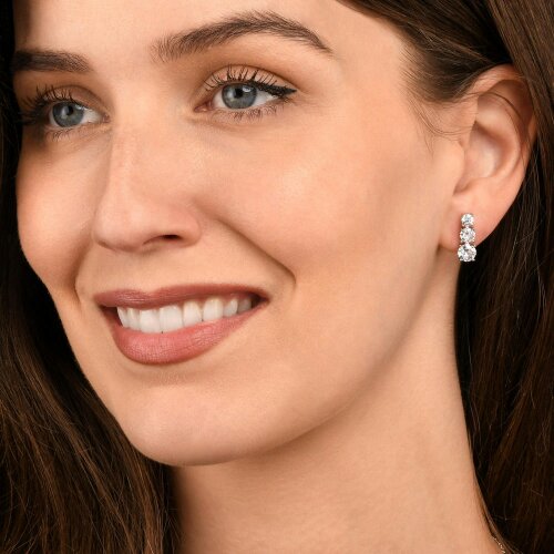 Zavana Silver Trilogy Stud Earrings for Women, Graduated Cubic Zirconia Earrings