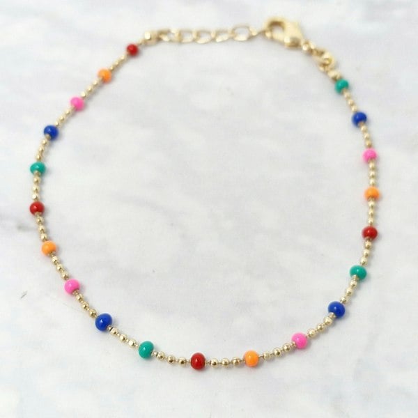 Gold Plated Carnival Multi Coloured Beaded Bracelet