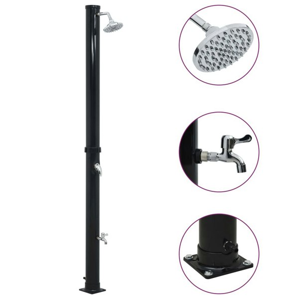 Berkfield Solar Shower Black 220 cm 20 L