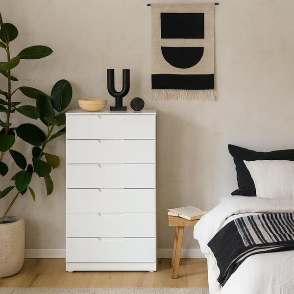 Wyld Haus Leipzig White Gloss Tall Chest of 6 Drawers