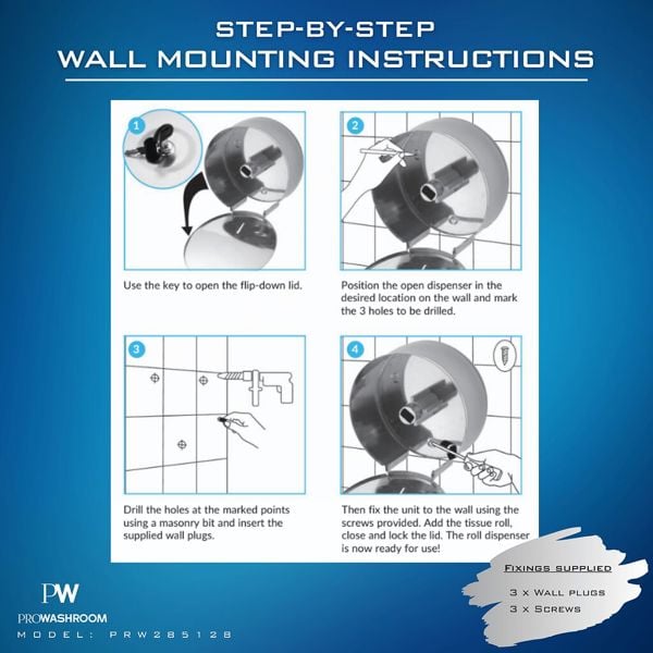 ProWashroom Pro Washroom Stainless Steel Toilet Roll Dispenser Jumbo 300mm Roll Holder,