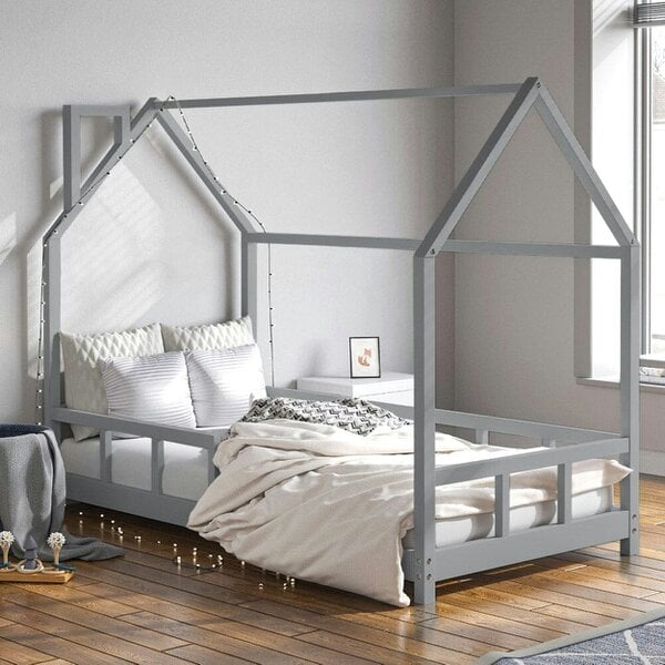 Living and Home 80X160CM Grey Wooden Single House Bed for Kids