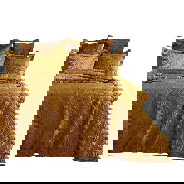 Paoletti Palmeria Velvet Quilted Duvet Cover Set - Gold