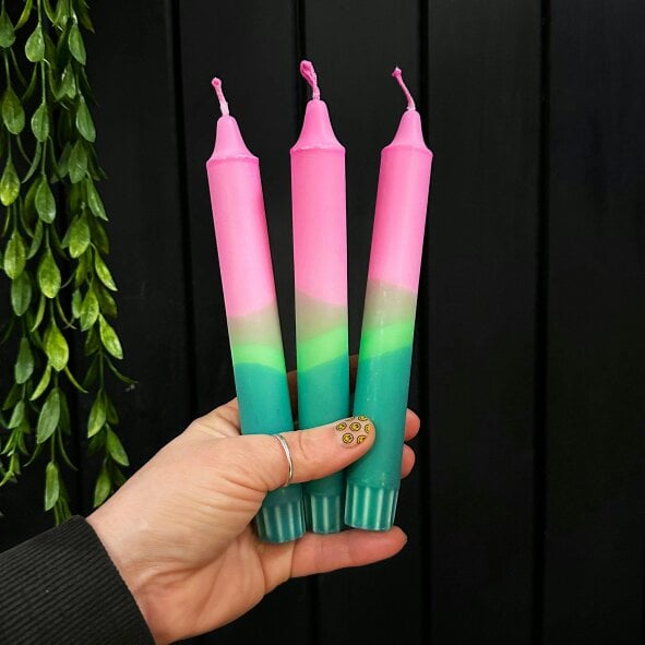 Love Frankie Pink and Green Dipped Candles