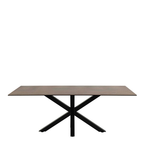 Wyld Haus Perth 200cm Rusty Brown Ceramic Rectangular Dining Table Industrial Black Metal Legs