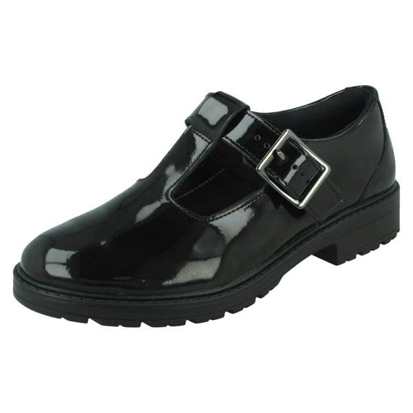 Clarks Girls Clarks T-Bar School Shoes Loxham Shine