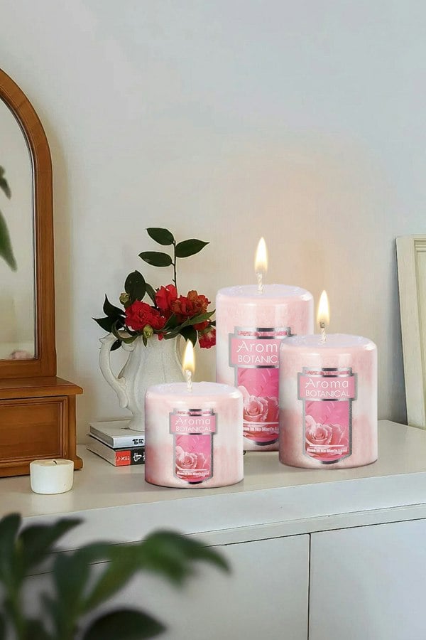 Living and Home 3Pcs Pink Rose Scented Candle Set
