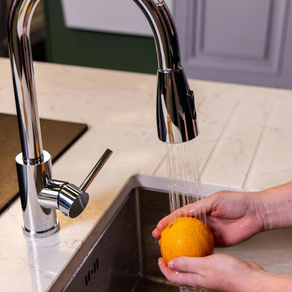 Flode Runda | Kitchen Sink Mixer with Pull out Spray | Chrome | Oval Head