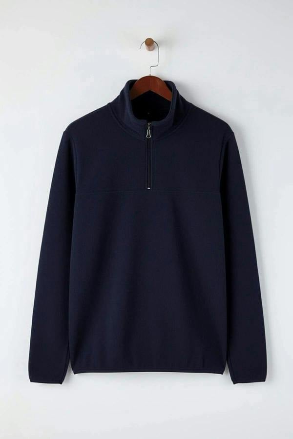 WOVCOR Regular Stand Collar Zippered Polar Fleece Men's Sweatshirt with Stitching Details