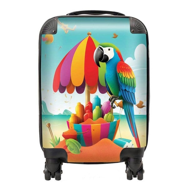 Warren Reed Parrot On A Beach Holiday Suitcase