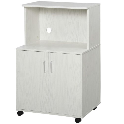 Wyld Haus Fari Move Wooden White Microwave Stand Kitchen Trolley With Storage Cabinet And Locking Wheels