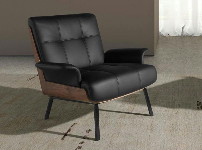 Angel Cerdá Black and Walnut Leatherette Armchair 5140