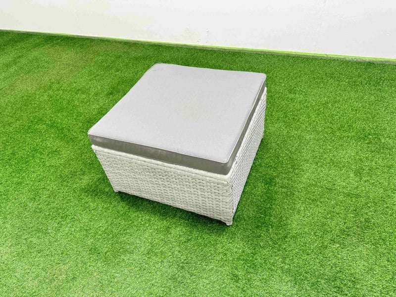 Fimous Rattan Garden Furniture Dining Set 8 seater Patio Rectangular Table Sofa Set with 2 Side Tables 2 Big Stools Light Grey