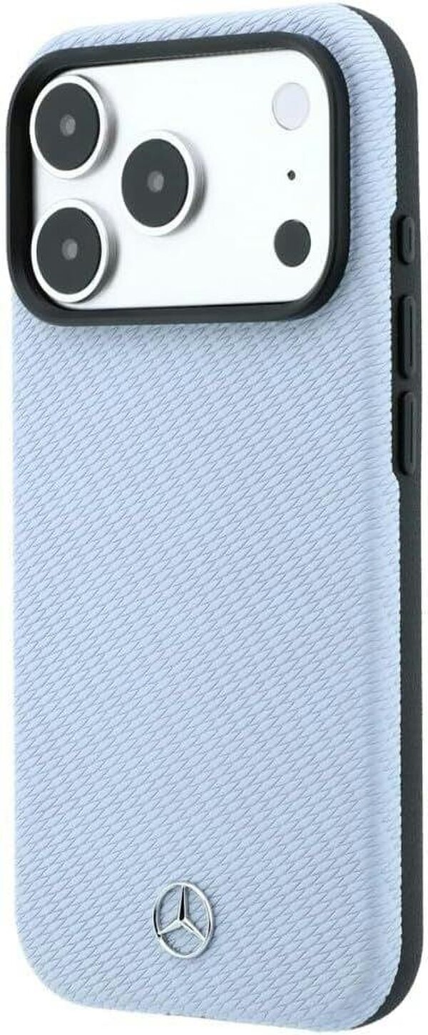 Mercedes Leather Semi Wrap Wood Effect Case with MagSafe for iPhone 17/18 Pro Max 6.9" Blue - MEHMP18X25PFWWPB
