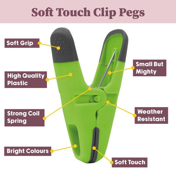 JVL Plastic Peg Basket, Grey with 48 Prism Soft Touch Clip Pegs, Multi