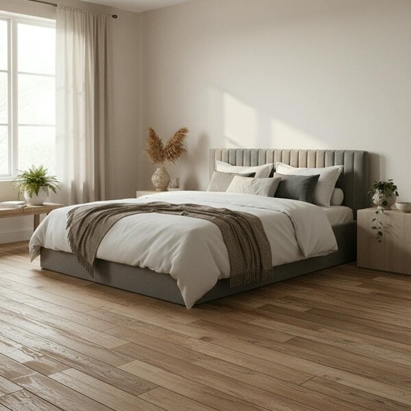 Wyld Haus Dublin Silver Upholstered 5ft King Size Ottoman Bed with Ribbed Headboard