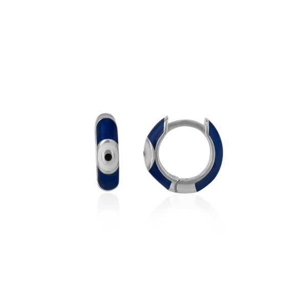 Spero London Navy Blue & Turquoise Enamelled Jewelled Eye Sterling Silver Huggie Hoop Earrings