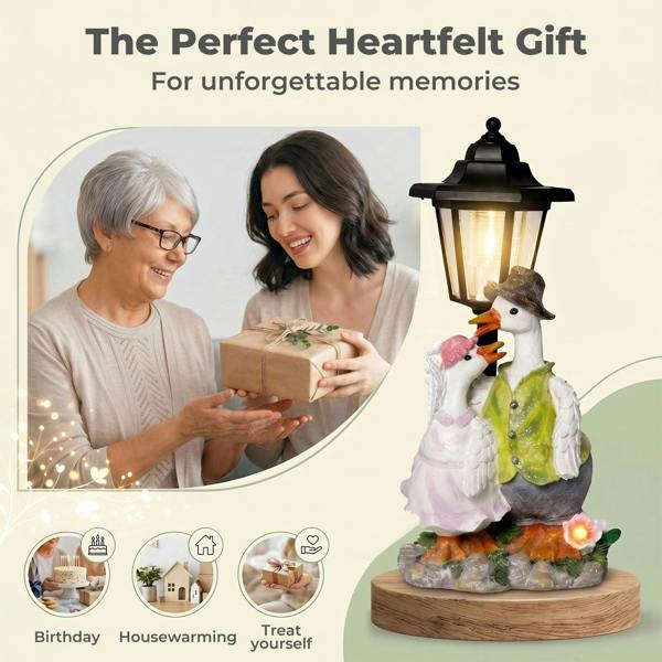 Emitto Garden Ornaments Outdoor Solar Duck Sculpture with LED Light for Patio