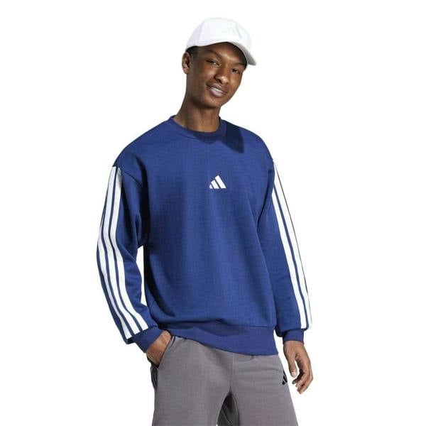 Adidas Mens Essentials 3 Stripes Fleece Sweatshirt - Navy/White - 