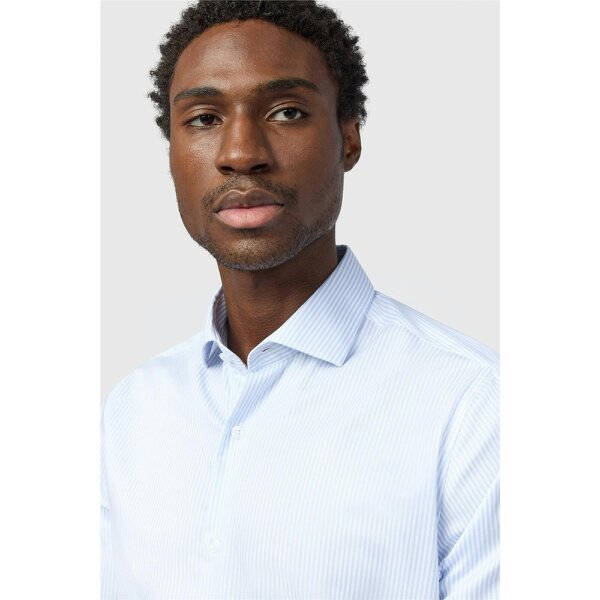 Alexandre Silver Alexandre Tailored Fit White & Blue Non-Iron Stripe Single Cuff Shirt