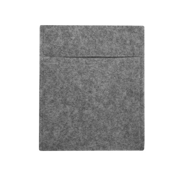 Smoke grey storage pouch made from soft felt material, featuring a sleek, minimalist design with a top opening for easy access