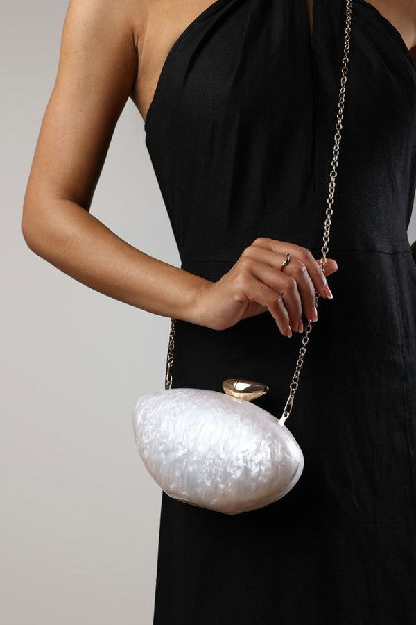 Where's That From Benna Marble Acrylic Clutch In White