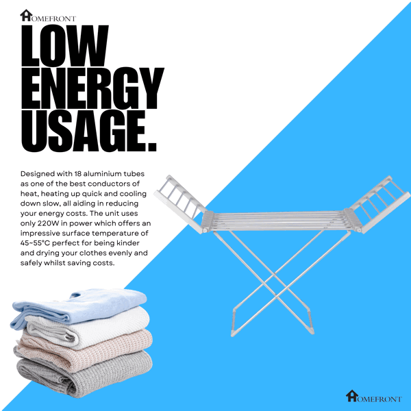 Homefront Heated Clothes Airer Rack Rail, Dryer 220W And Cover - Indoor Portable Eco Dry