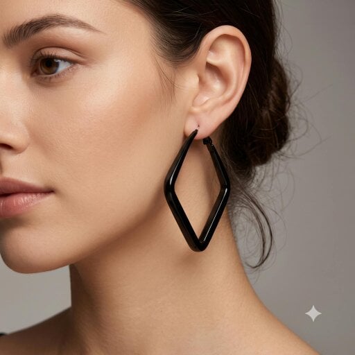 The Colourful Aura Black Square Geometric Large Dainty Threader Statement Hoop Earrings