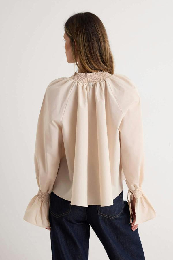 WOVCOR High Neck Long Sleeve Oversized Blouse