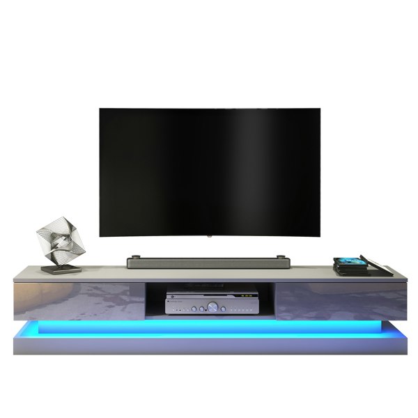 Mex Furniture 180cm Modern TV Unit with Grey High Gloss Doors & Free LED Lighting