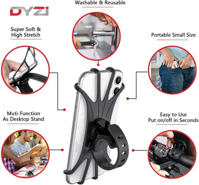 Dyzi Waterproof 360° Bike Phone Holder: Fits 4"-6.5" Phones - Detachable