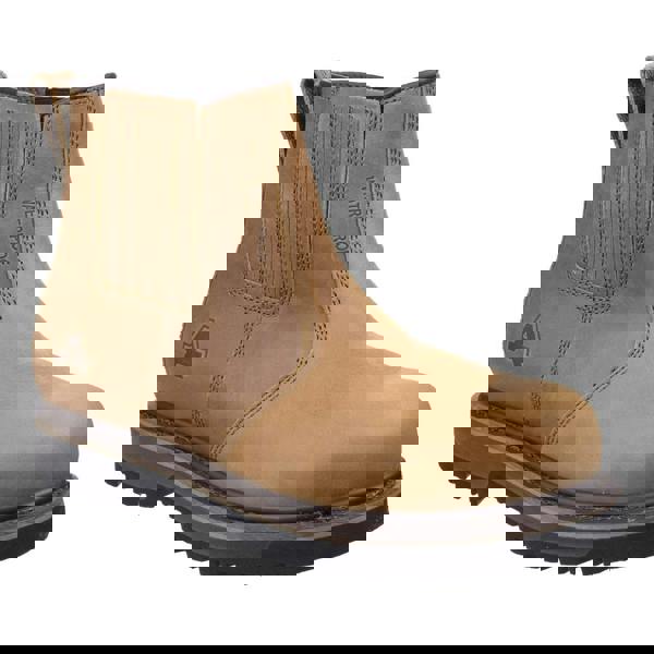 Amblers Safety Amblers AS232 Mens S3 Steel Toe/Midsole Chelsea Dealer Safety Boots, waterproof leather work boots with steel toe cap and midsole for protection, slip-resistant outsole, beige color, and ankle-high design.