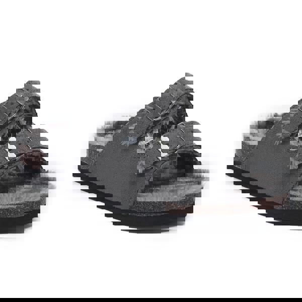 VIVASHOES Twin Strap Big Buckle Suede Cozy Slide Sandals for Women