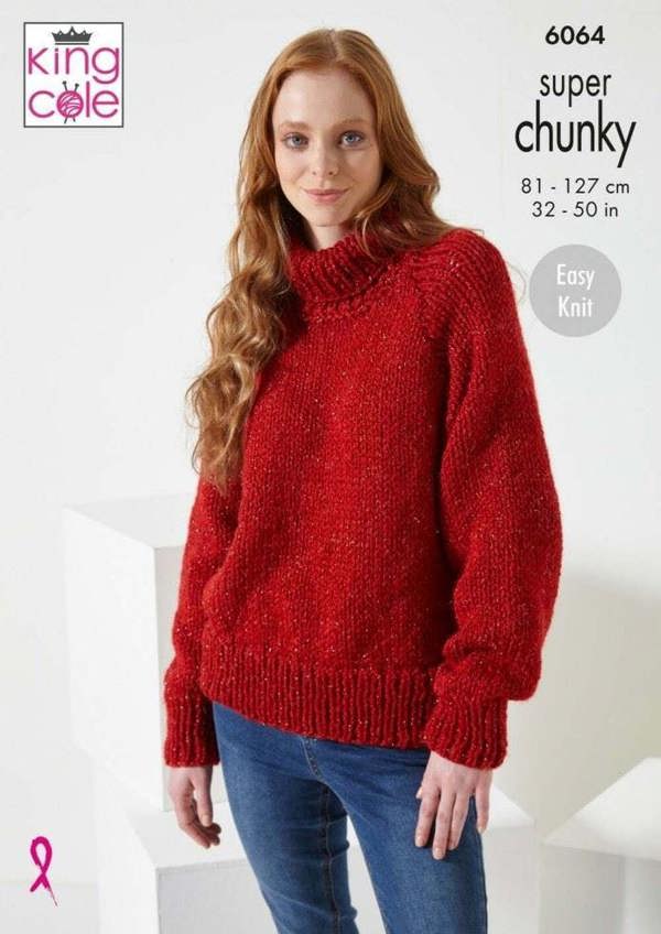 King Cole Celestial Super Chunky Knitting Pattern 6064, Sweaters for Women, 32 - 50 Inches - Easy