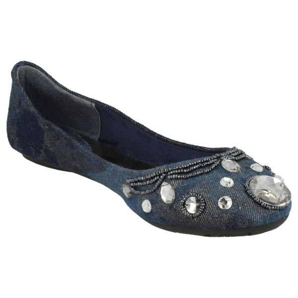 Spot On Ladies Spot On Denim Ballerina Jewel Beaded Vamp