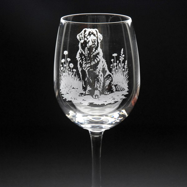 Glyptic Glass Art Newfoundland Dog Crystal Wine Glass - Hand Etched/Engraved Gift