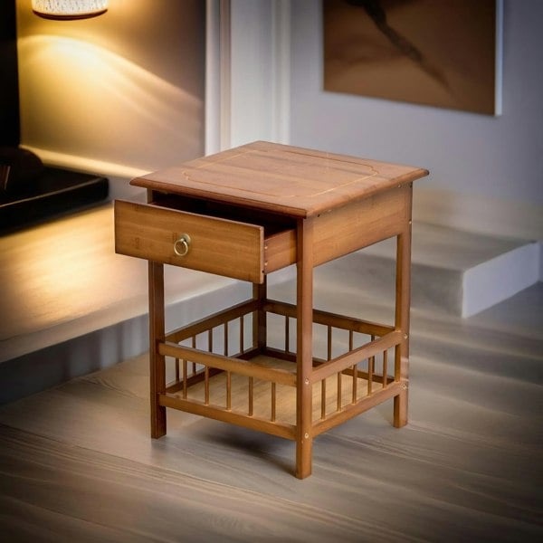 Rafaelo Mobilia 2 Tier Bamboo Side Table With Drawer