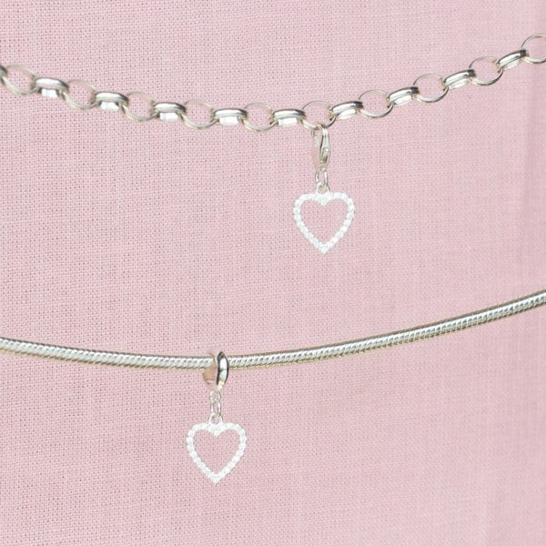 Sterling Silver Crystal Heart Charm - MYLEE London