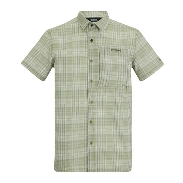 Regatta Mens Checked Insect Repellent Short-Sleeved Travel Shirt - Light Sage - 