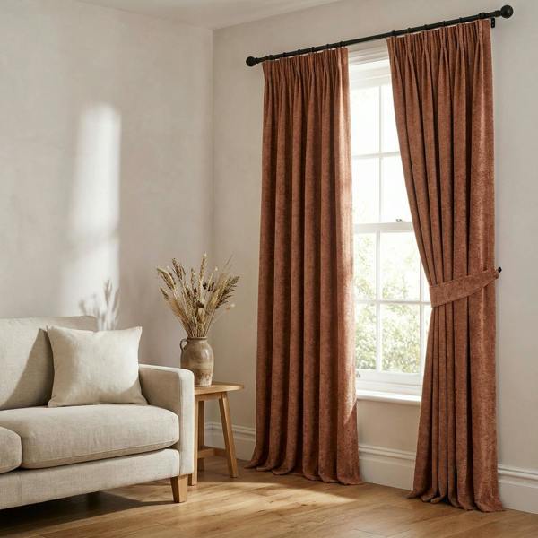 Tuvalu made-to-measure curtains in Sunset, styled in a living room