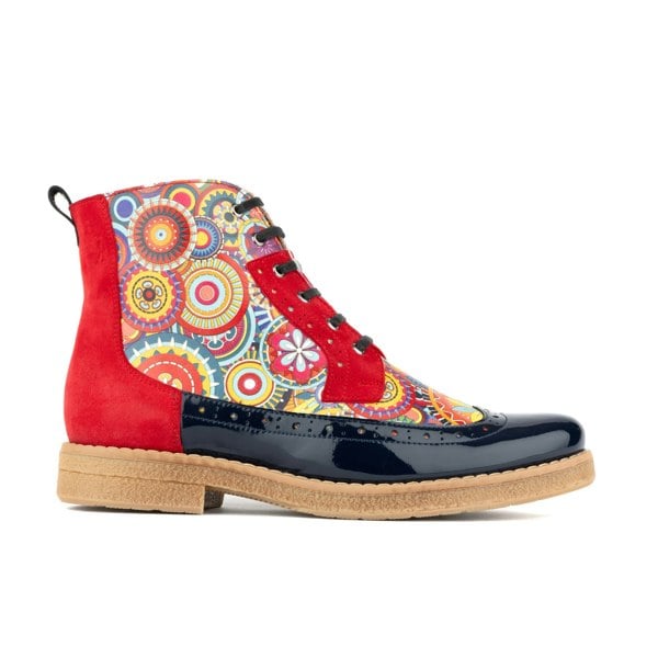 Embassy London Hatter - Red Navy - Women's leather ankle boot with laces and zip