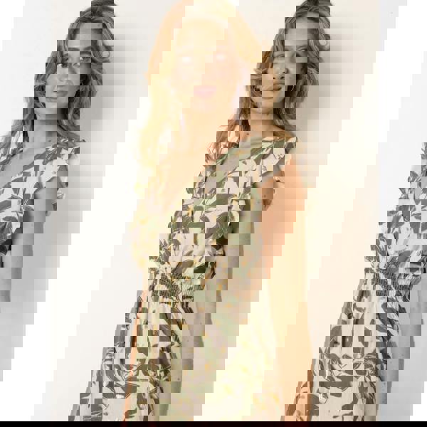 Blue Vanilla Tropical Print Wrap Over Mini Dress With Flutter Sleeve