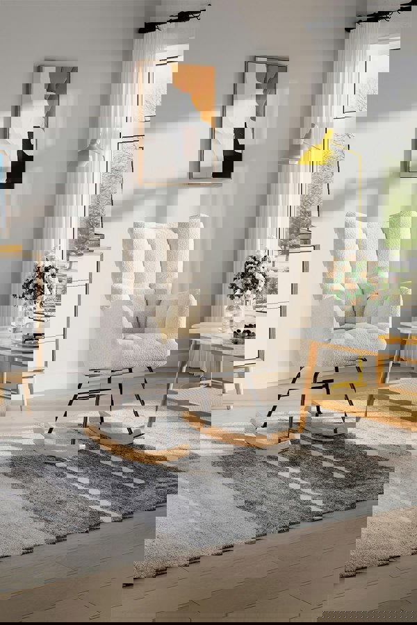 Living and Home Netural Bouclé Tufted Upholstered Rocking Chair