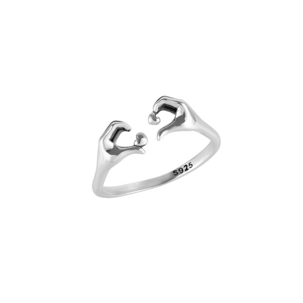 Spero London Heart With Hands Ring in Sterling Silver