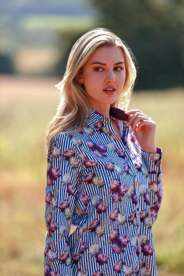 FLORAL ELEGANCE STRIPE & CHAIN WOMENS  PRINT SHIRT - Premium Men's Patterned Shirt by Claudio Lugli | Bold Design, Tailored Fit, Best Printed Shirts